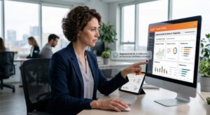 Profesional de RRHH consultando datos de talento en tiempo real con IA integrada en Caspio